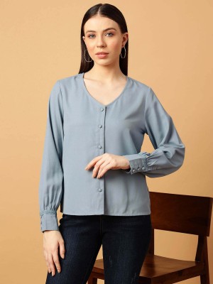 MINT STREET Casual Solid Women Blue Top