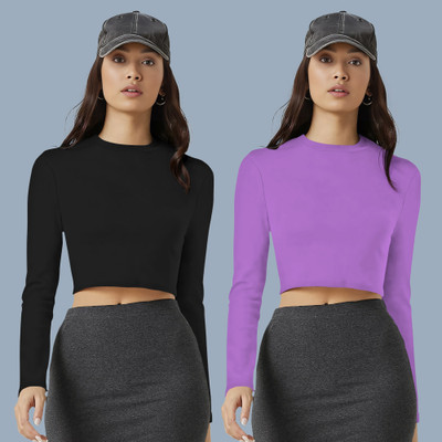 NAVYANKAA Casual Solid Women Purple Top