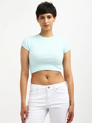 Calvin Klein Jeans Casual Solid Women Blue Top
