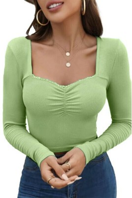 GLARE & BLAIR Casual Solid Women Green Top