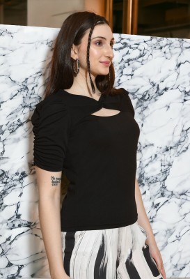 ZEUGEN Casual Solid Women Black Top