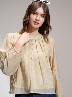 Tokyo Talkies Casual Solid Women Brown Top