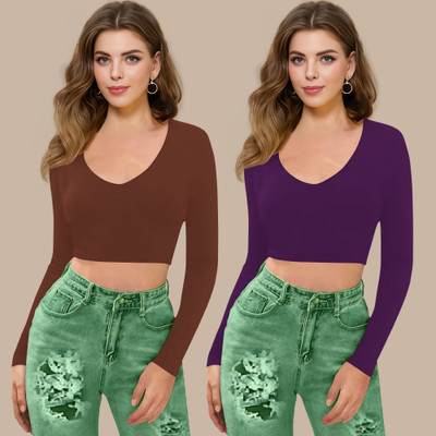 Maheshvi Casual Solid Women Purple Top