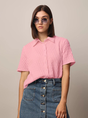 Rahi Trendz Casual Self Design Women Pink Top