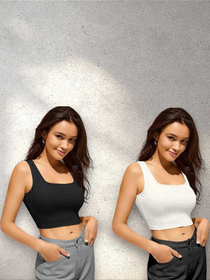 GENZ Casual Solid Women Black, White Top