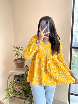 LOVEMIST Casual Printed Women Yellow Top