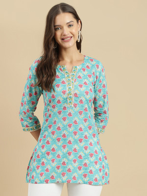 Janakdulari fashion Formal Floral Print Women Light Blue Top