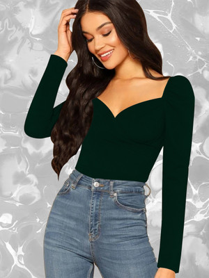 Maheshvi Casual Solid Women Dark Green Top