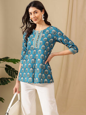 HERE&NOW Party Printed Women Light Blue Top