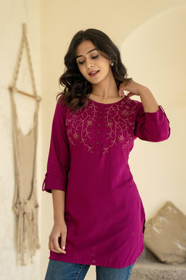 Juniper Casual Embroidered Women Maroon Top