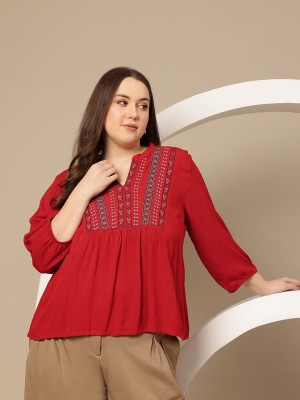 Sztori Casual Embroidered Women Red Top