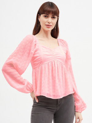 HARPA Casual Self Design Women Pink Top