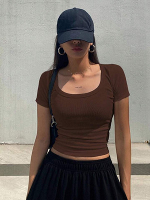 Rockwell Casual Solid Women Brown Top