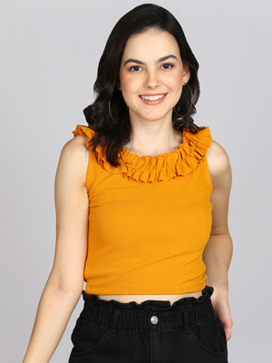 METRONAUT Casual Solid Women Yellow Top