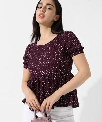 CAMPUS SUTRA Casual Graphic Print Women Maroon Top