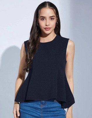 Selvia Casual Solid Women Blue Top