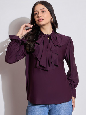 HouseOfCommon Party Solid Women Purple Top