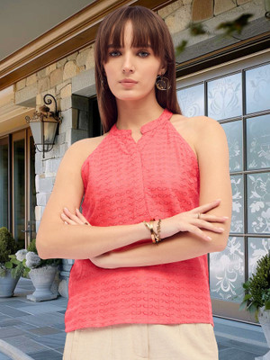 Dressberry Casual Self Design Women Orange Top