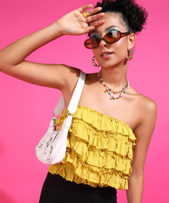 Azzurra Party Solid Women Yellow Top