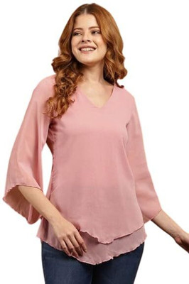 KITTOO Casual Solid Women Pink Top