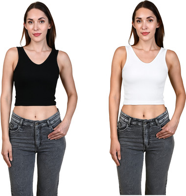MIXFIT Casual Solid Women White, Black Top