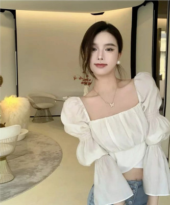 MOJOO Casual Solid Women White Top