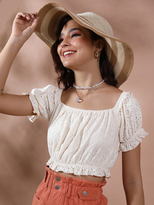 Tokyo Talkies Casual Solid Women White Top