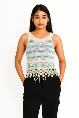 Classye Creation Casual Self Design Women Blue Top