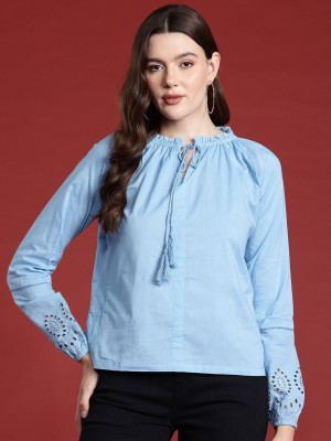 all about you Casual Solid Women Blue Top