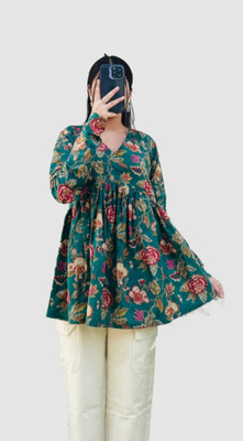 Nandaniexport Casual Floral Print, Printed Women Dark Green Top