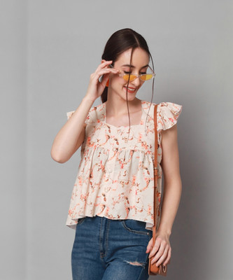 ADDYVERO Casual Printed Women Beige Top