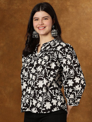 Kavisaa Casual Printed Women Black Top