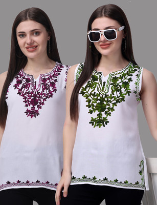 aakrushi Casual Embroidered Women Purple, Green Top