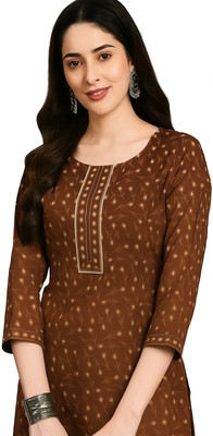 VILONI Women Printed A-line Kurta(Brown)