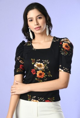 HouseOfCommon Casual Printed Women Black Top