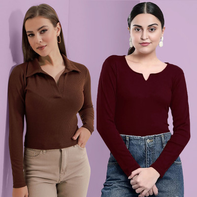 Maheshvi Casual Solid Women Maroon Top