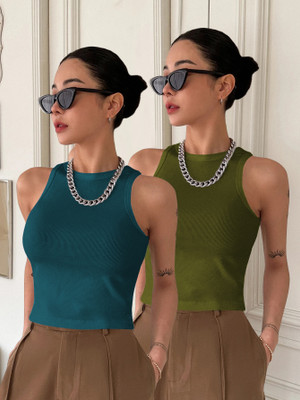 METRONAUT Casual Solid Women Dark Green, Blue Top