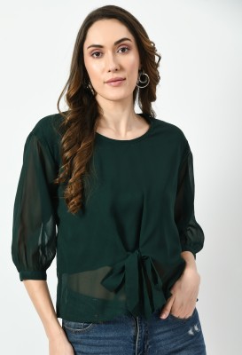 VESFRITA Party Solid Women Green Top