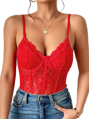 sapna Casual Lace Women Red Top