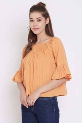 MADAME Casual Striped Women Orange Top