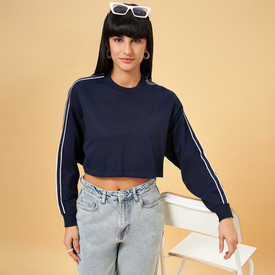 PEOPLE Casual Solid Women Dark Blue Top