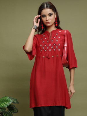 Vishudh Casual Embroidered Women Red Top