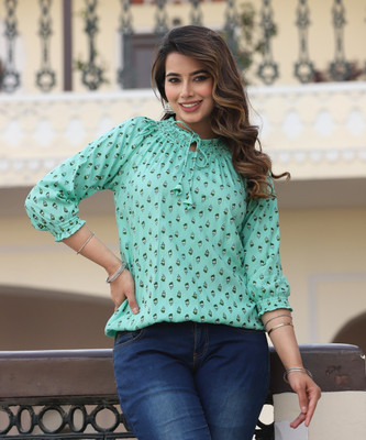 Pittra4ever Casual Printed Women Blue Top