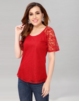 Swaron Casual Self Design Women Red Top