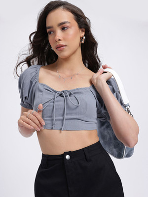 Glitchez Casual Solid Women Grey Top