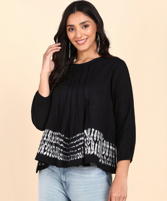 maaesa Casual Tie & Dye Women Black Top