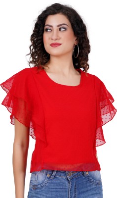 FIRST ARRIVAL Casual Self Design Women Red Top