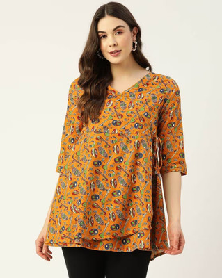 Rangun Women Printed A-line Kurta(Brown)