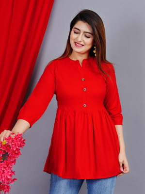 URESA Casual Solid Women Red Top