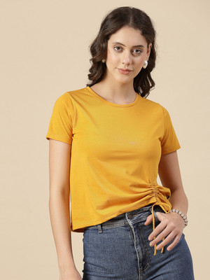 RIGO Casual Solid Women Yellow Top